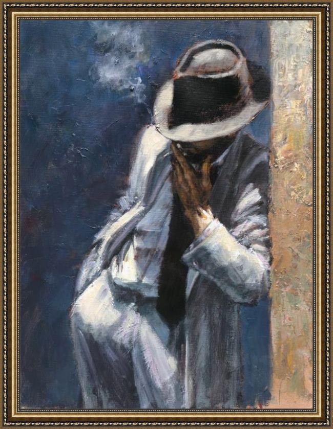 Framed Fabian Perez man in white suit painting
