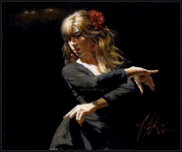 Framed Flamenco Dancer aros rojos painting