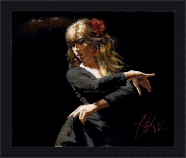 Framed Flamenco Dancer aros rojos painting