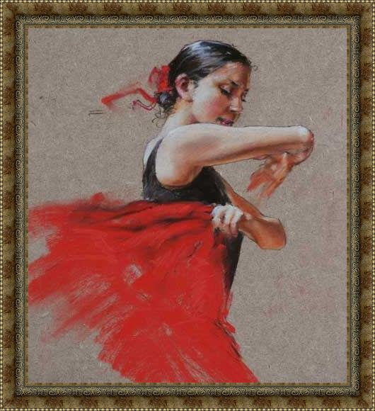 Framed Flamenco Dancer flamenco in red painting