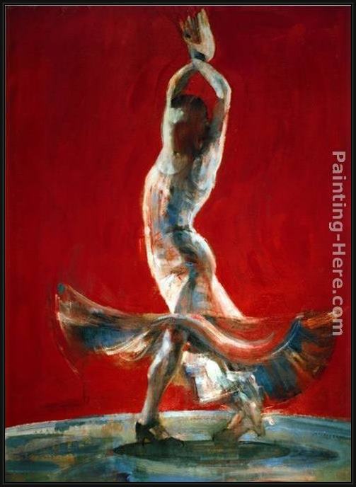 Framed Flamenco Dancer flowing dress painting