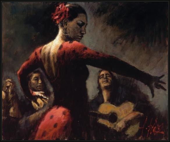 Framed Flamenco Dancer study for tablado flame painting