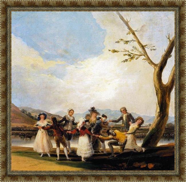 Framed Francisco de Goya blind man's buff painting