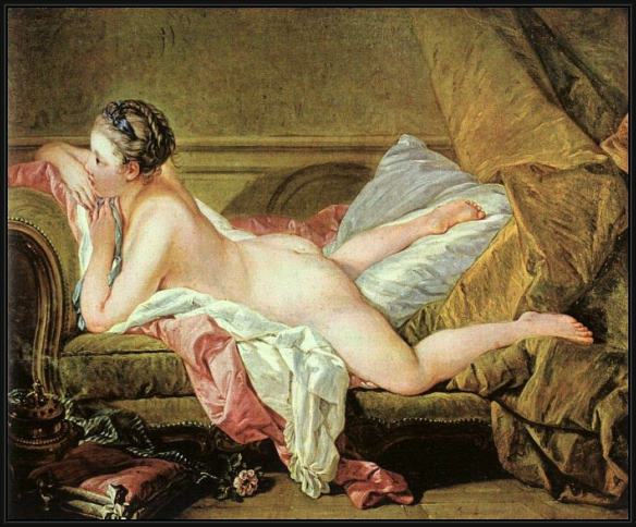 Framed Francois Boucher nude on a sofa painting