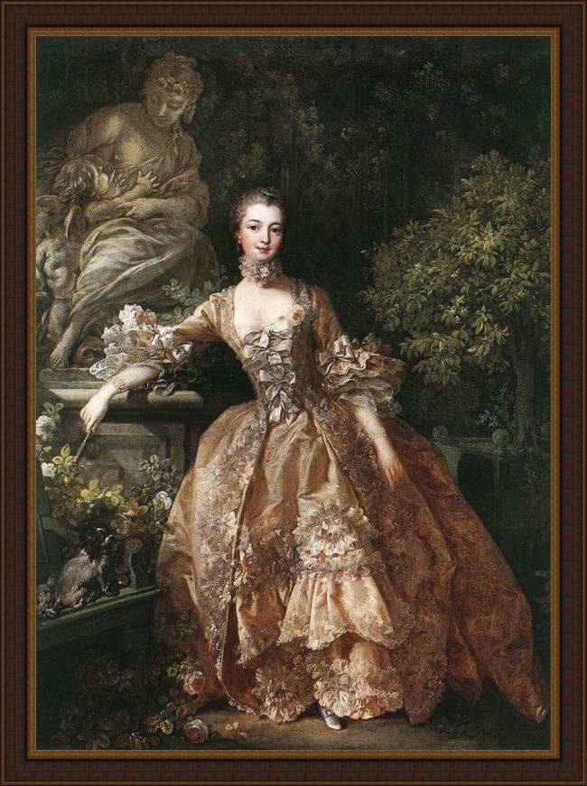 Framed Francois Boucher portrait of marquise de pompadour painting