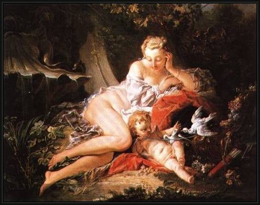 Framed Francois Boucher venus and cupid painting