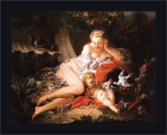 Framed Francois Boucher venus and cupid painting