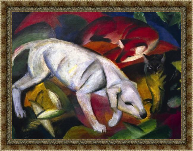 Framed Franz Marc hund fuchs und katze painting