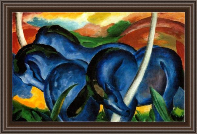 Framed Franz Marc the large blue horses painting