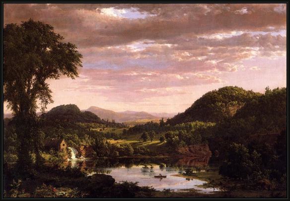 Framed Frederic Edwin Church new england landscape painting