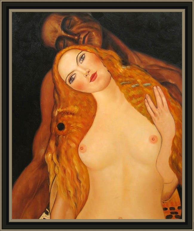 Framed Gustav Klimt adam and eve painting