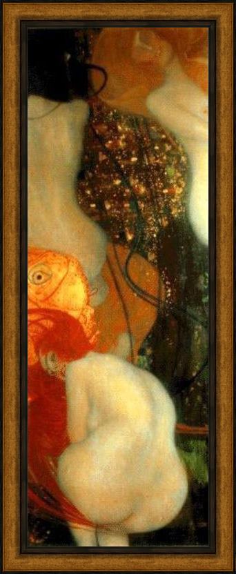 Framed Gustav Klimt goldfish painting