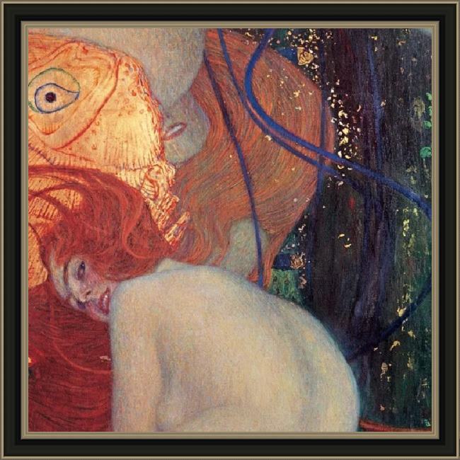 Framed Gustav Klimt goldfish (detail) painting