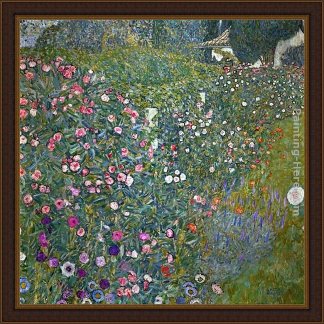 Framed Gustav Klimt italian garden landscape painting