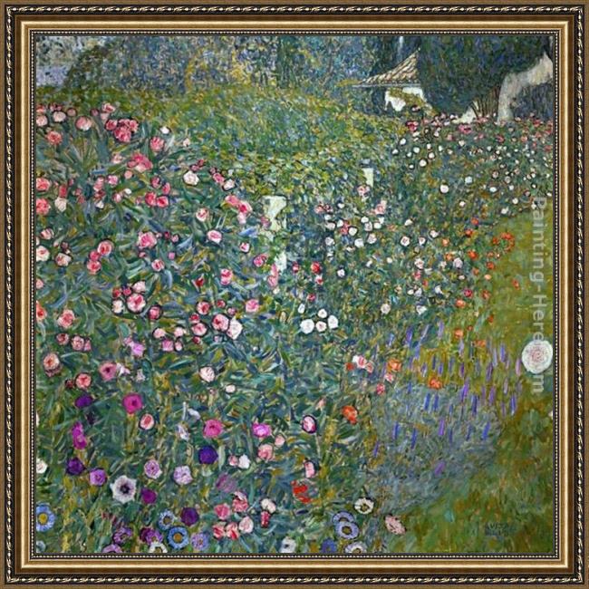 Framed Gustav Klimt italian garden landscape painting