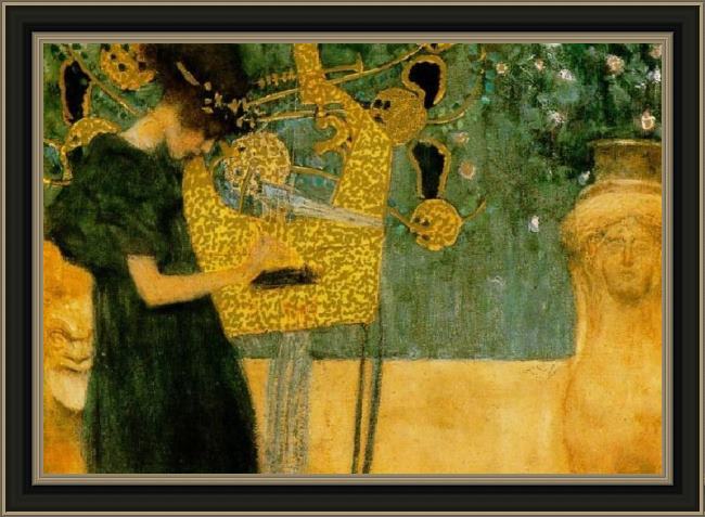 Framed Gustav Klimt the music (gold foil) painting