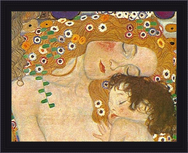 Framed Gustav Klimt three ages of woman - mother and child (detail) painting