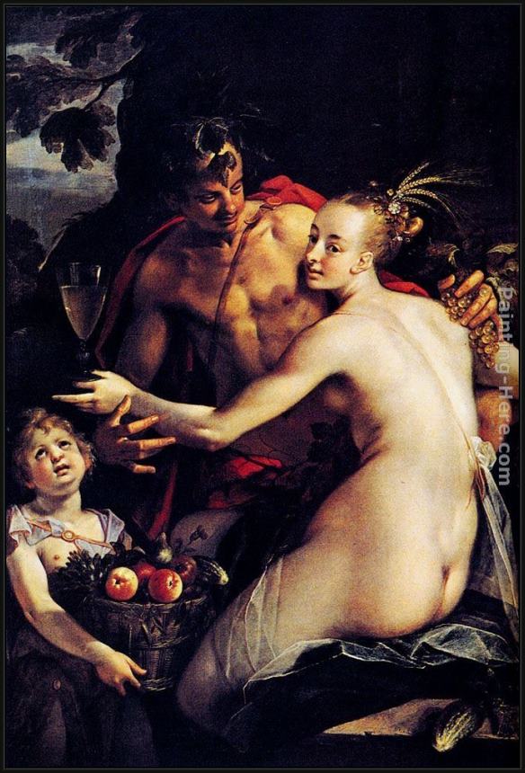 Framed Hans von Aachen bacchus, ceres and cupid painting