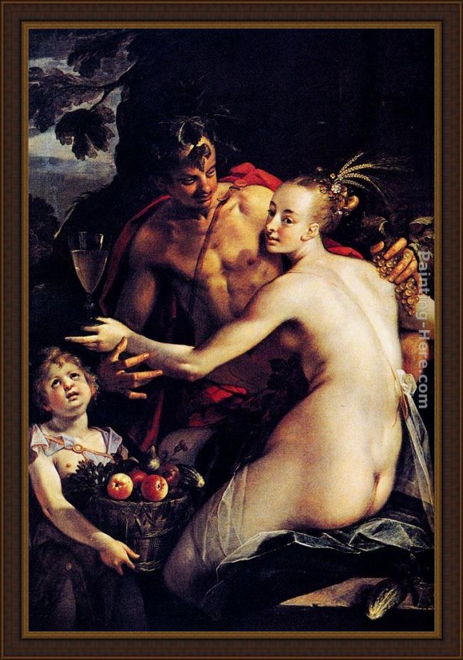 Framed Hans von Aachen bacchus, ceres and cupid painting