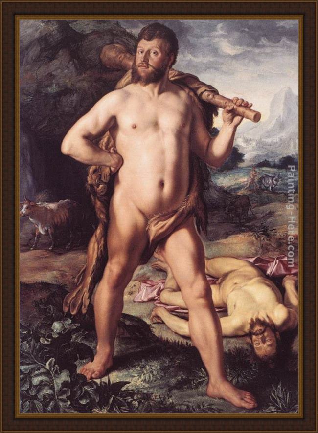 Framed Hendrick Goltzius hercules and cacus painting