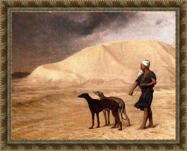 Framed Jean-Leon Gerome team of dogs in the desert painting