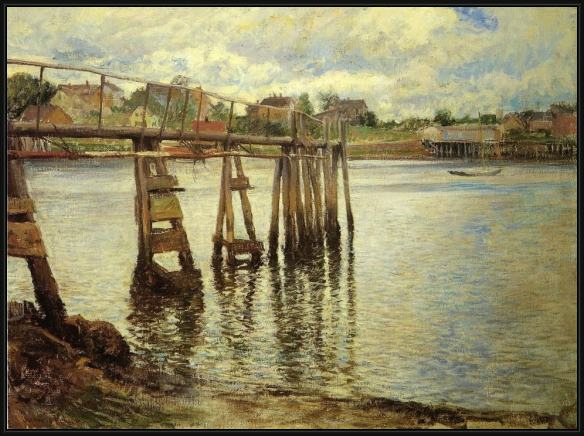 Framed Joseph DeCamp jetty at low tide aka the water pier painting