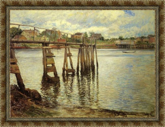 Framed Joseph DeCamp jetty at low tide aka the water pier painting