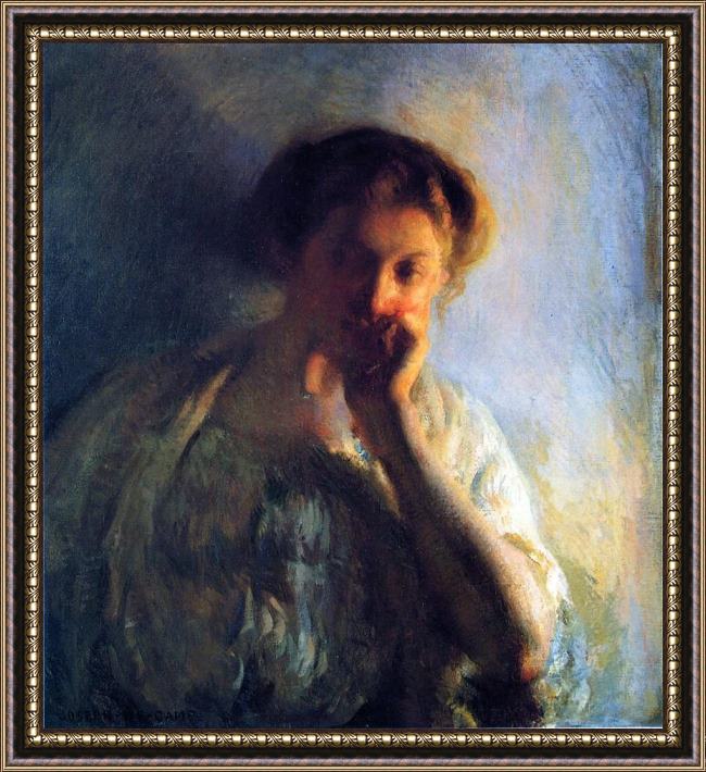 Framed Joseph DeCamp la penserosa painting