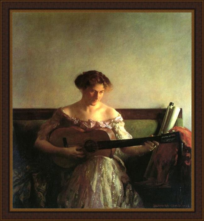Framed Joseph DeCamp the guitar player painting