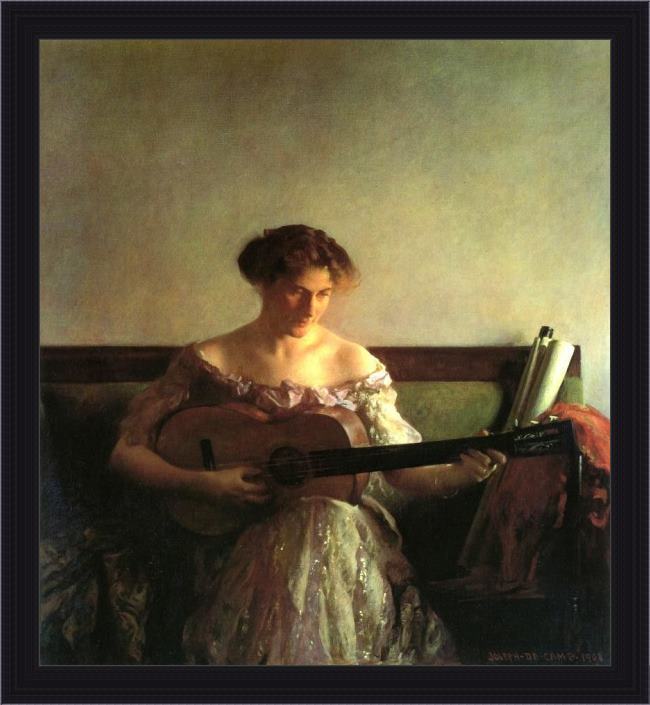 Framed Joseph DeCamp the guitar player painting