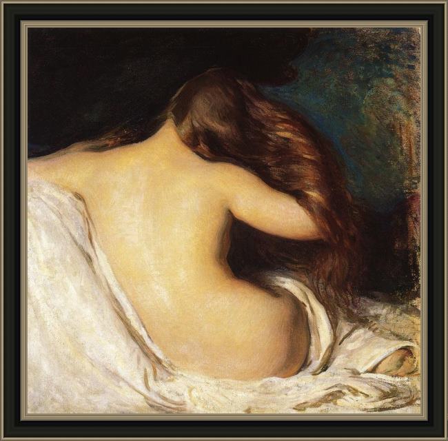 Framed Joseph DeCamp woman drying her hair painting