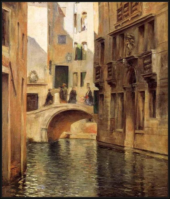 Framed Julius LeBlanc Stewart venetian canal painting