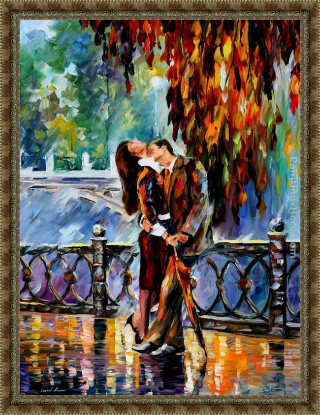 Framed Leonid Afremov kiss after the rain painting