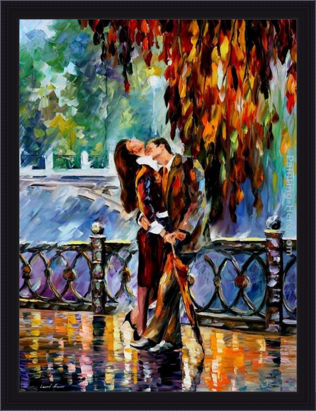 Framed Leonid Afremov kiss after the rain painting