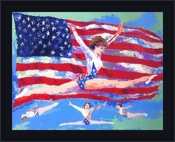 Framed Leroy Neiman golden girl painting