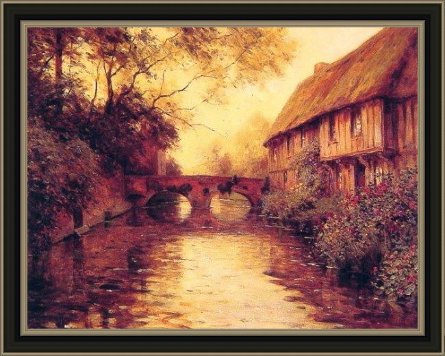 Framed Louis Aston Knight houses by the river painting