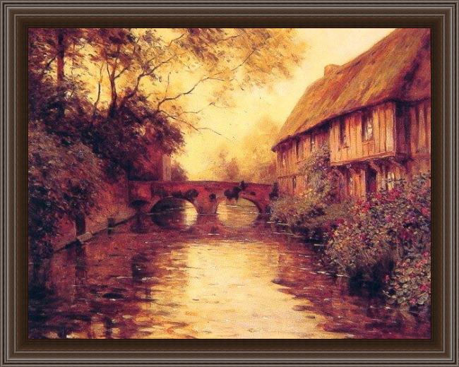 Framed Louis Aston Knight houses by the river painting