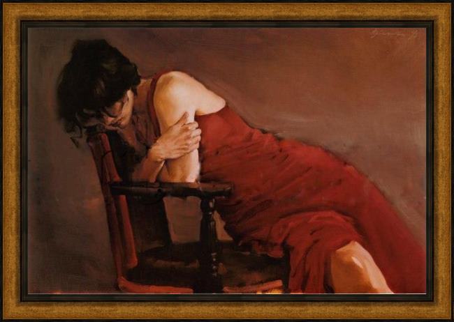 Framed Michael Austin red dress painting