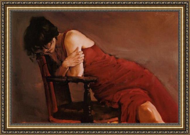 Framed Michael Austin red dress painting