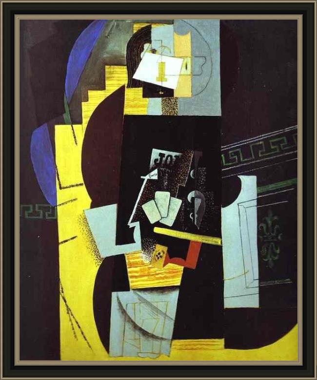 Framed Pablo Picasso card player painting