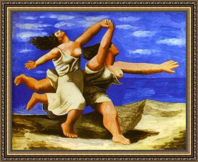 Framed Pablo Picasso two women running on the beach the race painting