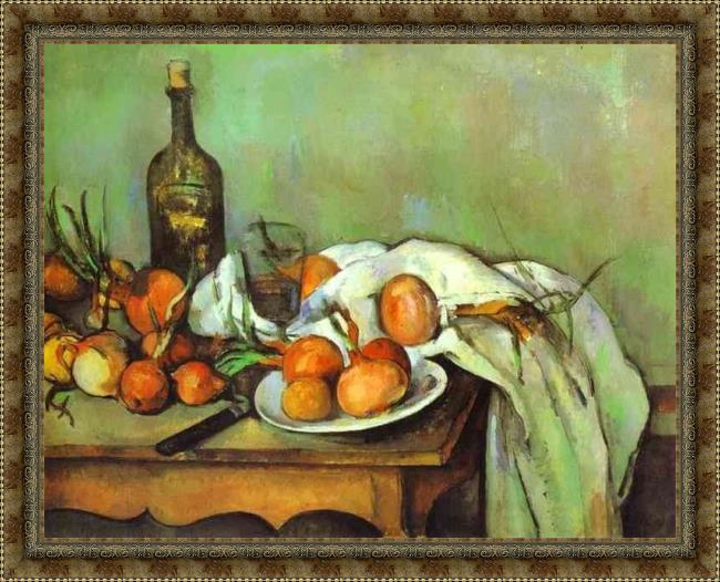 Framed Paul Cezanne still life with onions painting