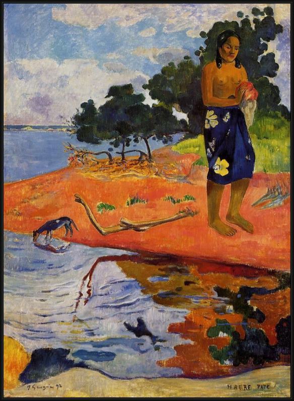 Framed Paul Gauguin haere pape painting