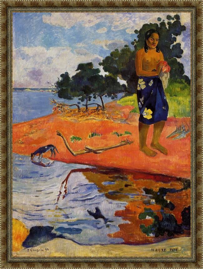Framed Paul Gauguin haere pape painting