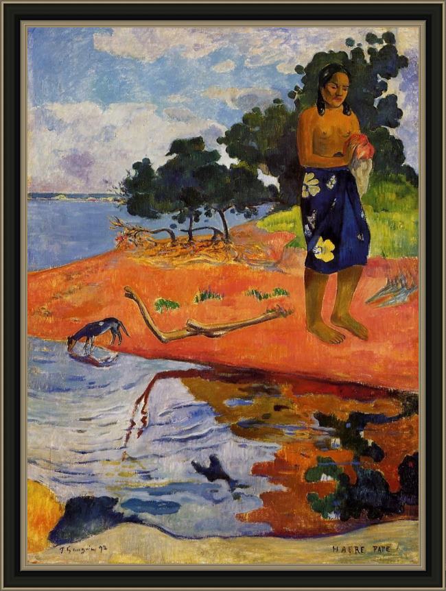 Framed Paul Gauguin haere pape painting