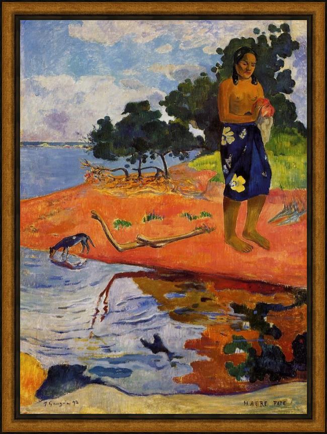 Framed Paul Gauguin haere pape painting