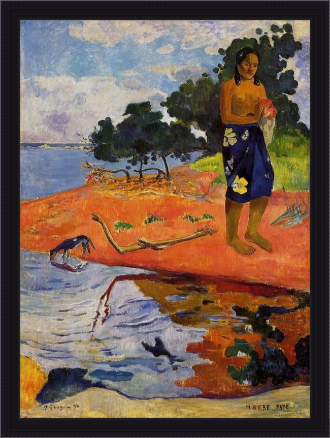 Framed Paul Gauguin haere pape painting