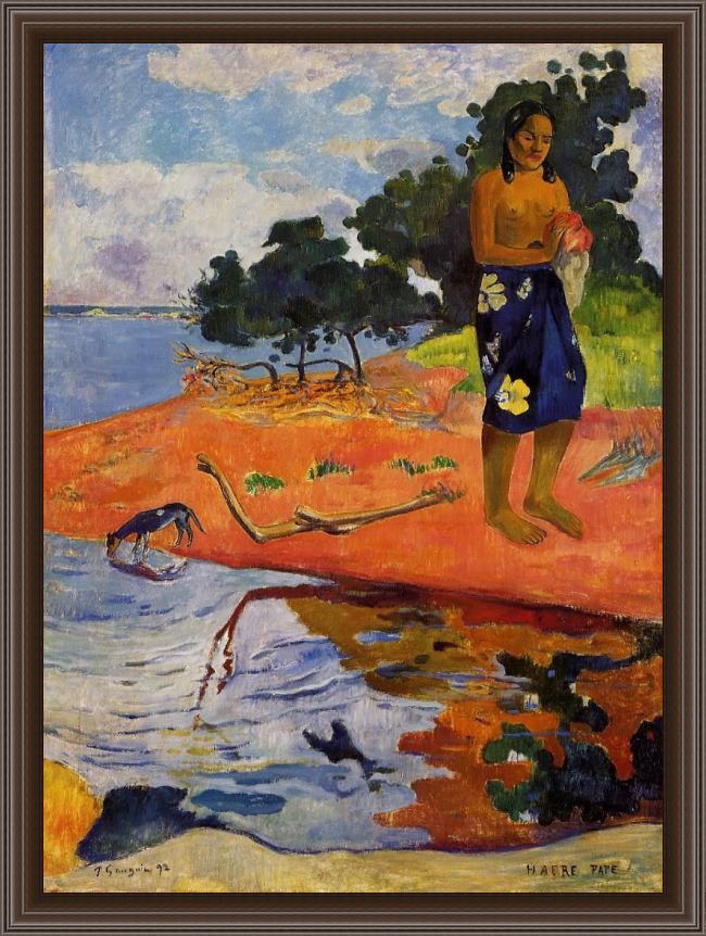 Framed Paul Gauguin haere pape painting
