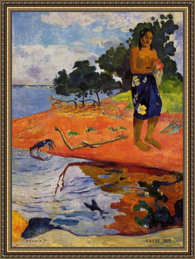 Framed Paul Gauguin haere pape painting
