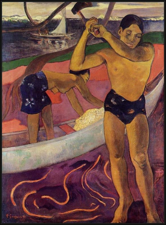 Framed Paul Gauguin man with an ax painting